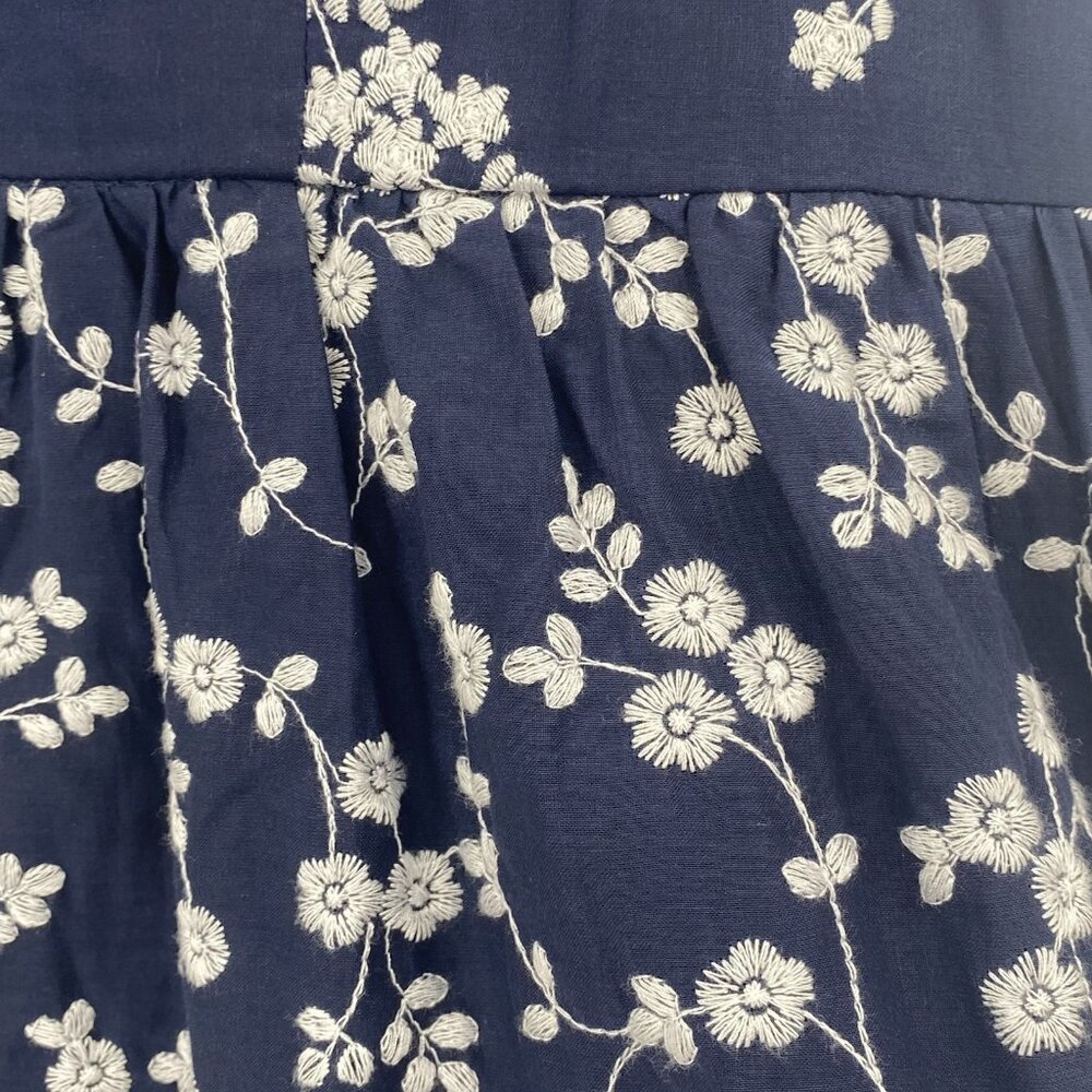Ann Taylor Size 10P Navy Blue Floral Embroidered Midi Dress 100% Cotton Cottage - Picture 13 of 16